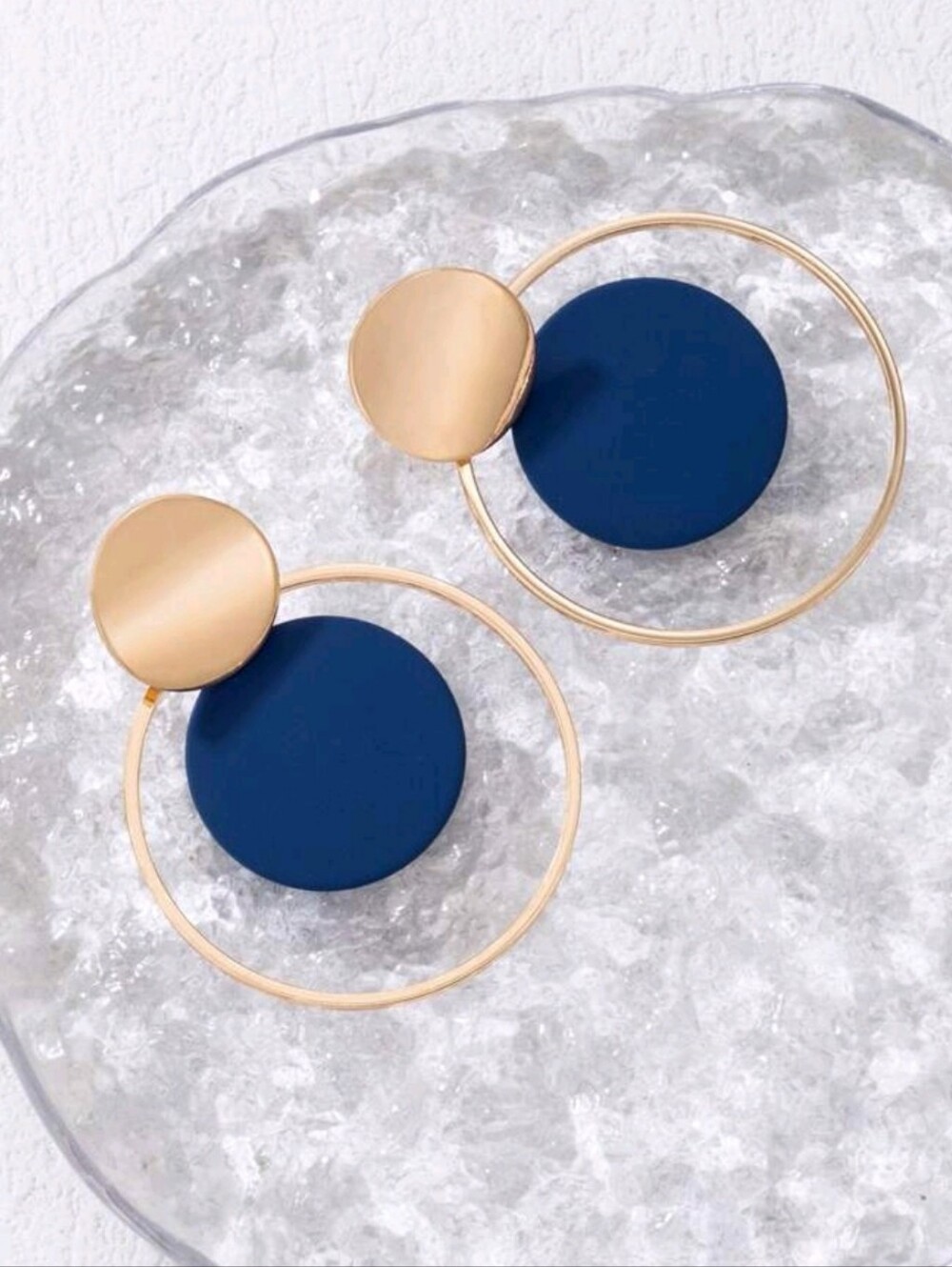 Blue Gold Tone Dangle Earrings Women's Fashion Glam Metallic Colorful Earrings